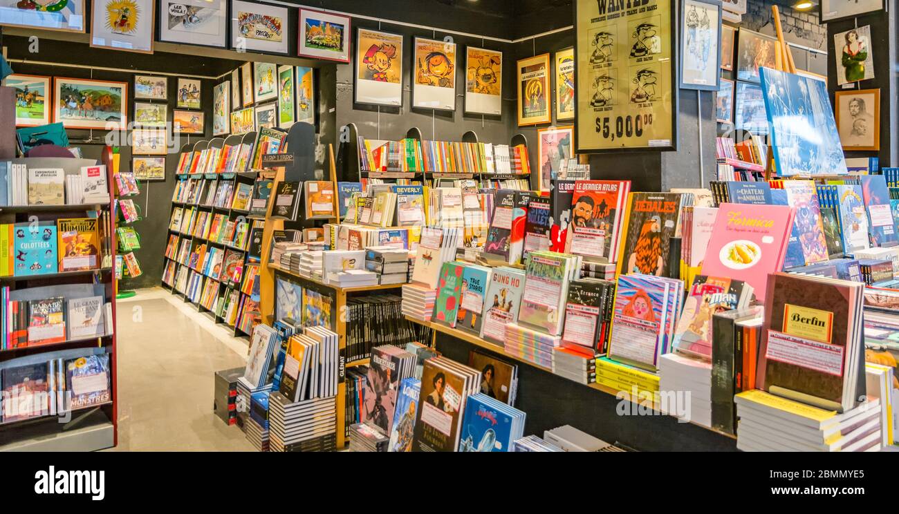 Multi-BD negozio di fumetti belgi a Bruxelles (122-124 bd Anspach) - Bruxelles, Belgio - 1 gennaio 2020 Foto Stock