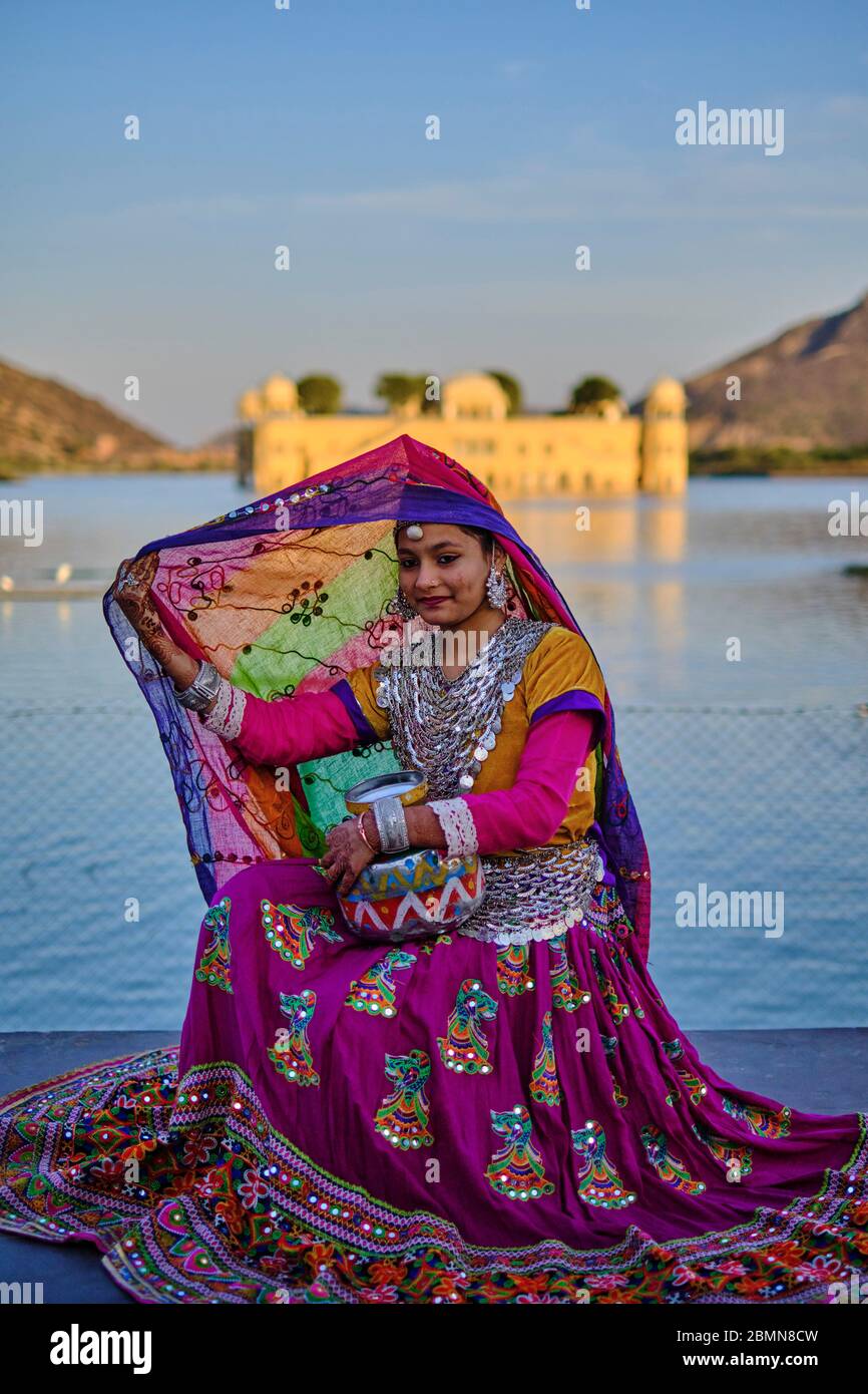 India, Rajasthan, Jaipur la città rosa, Jal Mahal, il palazzo estivo del Maharajas di Jaipur, foto sparare Foto Stock