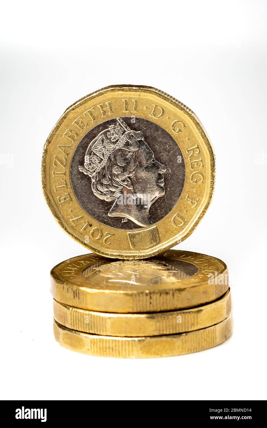 British One Pound Coins: £1 monete sterlina Foto Stock