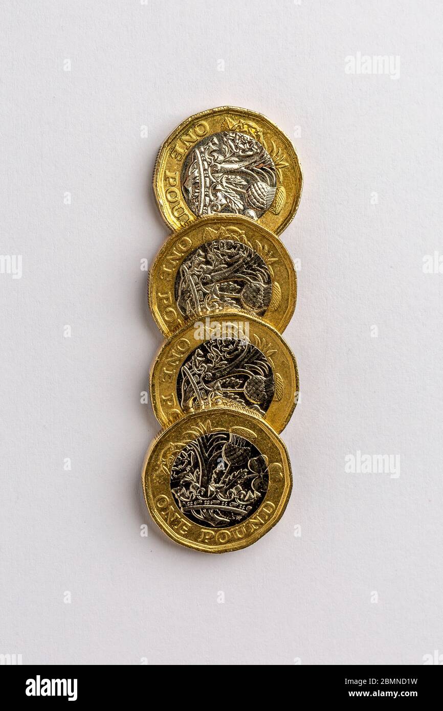 British One Pound Coins: £1 monete sterlina Foto Stock