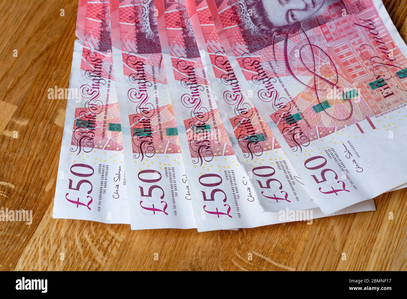 Banconote da cinquanta sterline, banconote da £50 Foto Stock