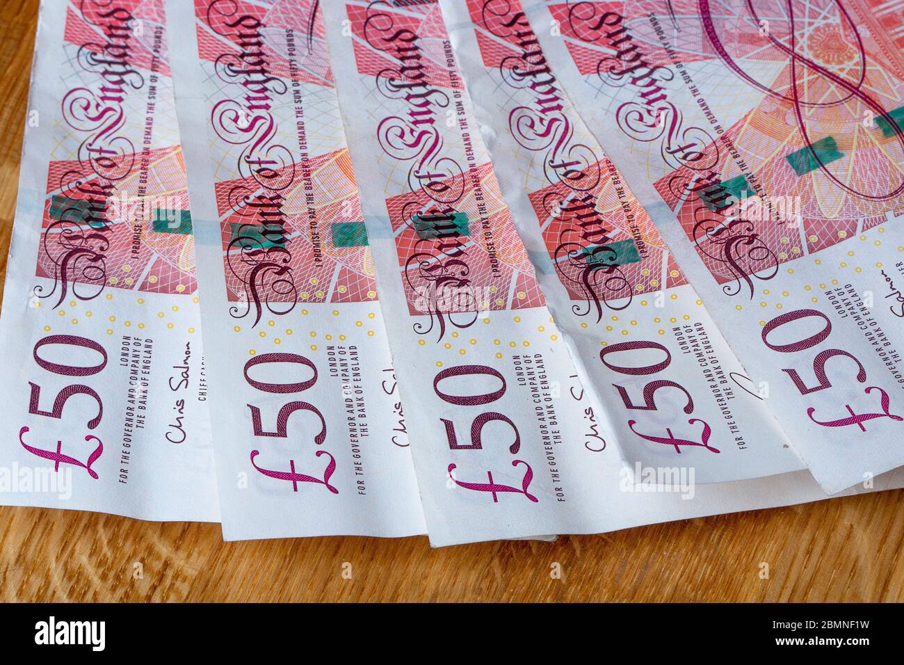 Banconote da cinquanta sterline, banconote da £50 Foto Stock