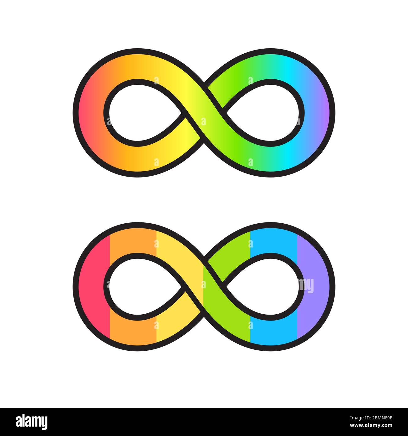 Simbolo di orgoglio autistico, segno di infinito arcobaleno. Spettro di gradiente e colori piatti. Consapevolezza e accettazione della neurodiversità. Illustrazione Vettoriale