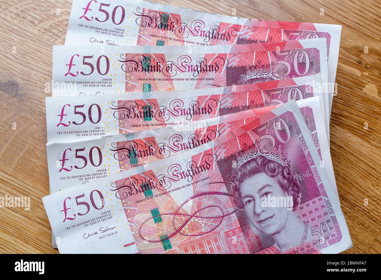 Banconote da cinquanta sterline, banconote da £50 Foto Stock