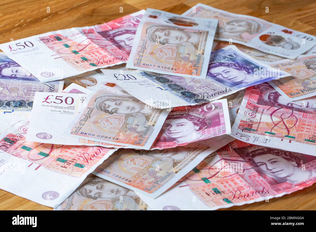 British Money: Banconote in contanti da £50, £20, £10 Foto Stock