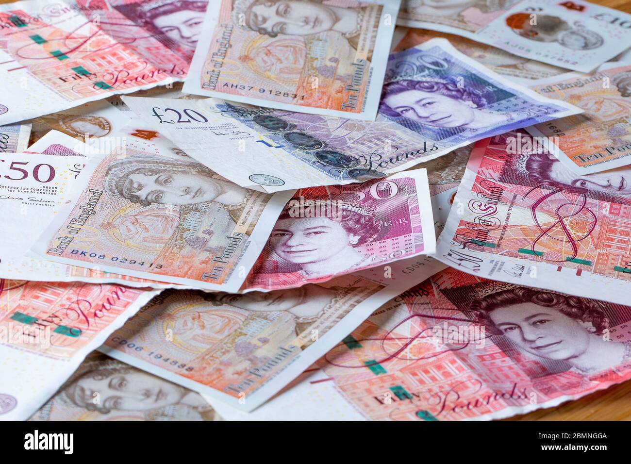 British Money: Banconote in contanti da £50, £20, £10 Foto Stock