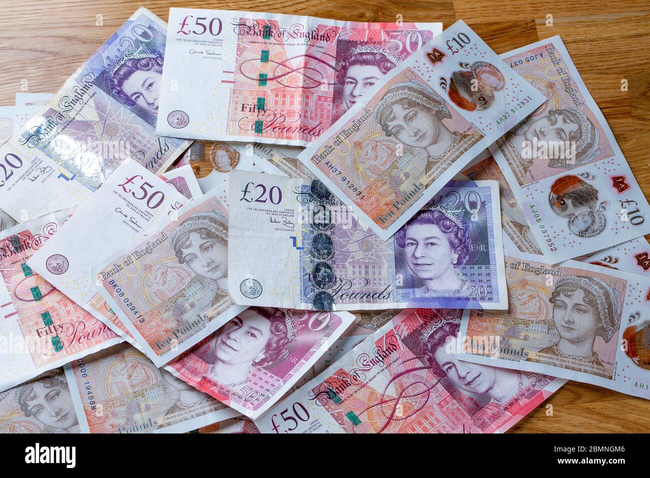 British Money: Banconote in contanti da £50, £20, £10 Foto Stock