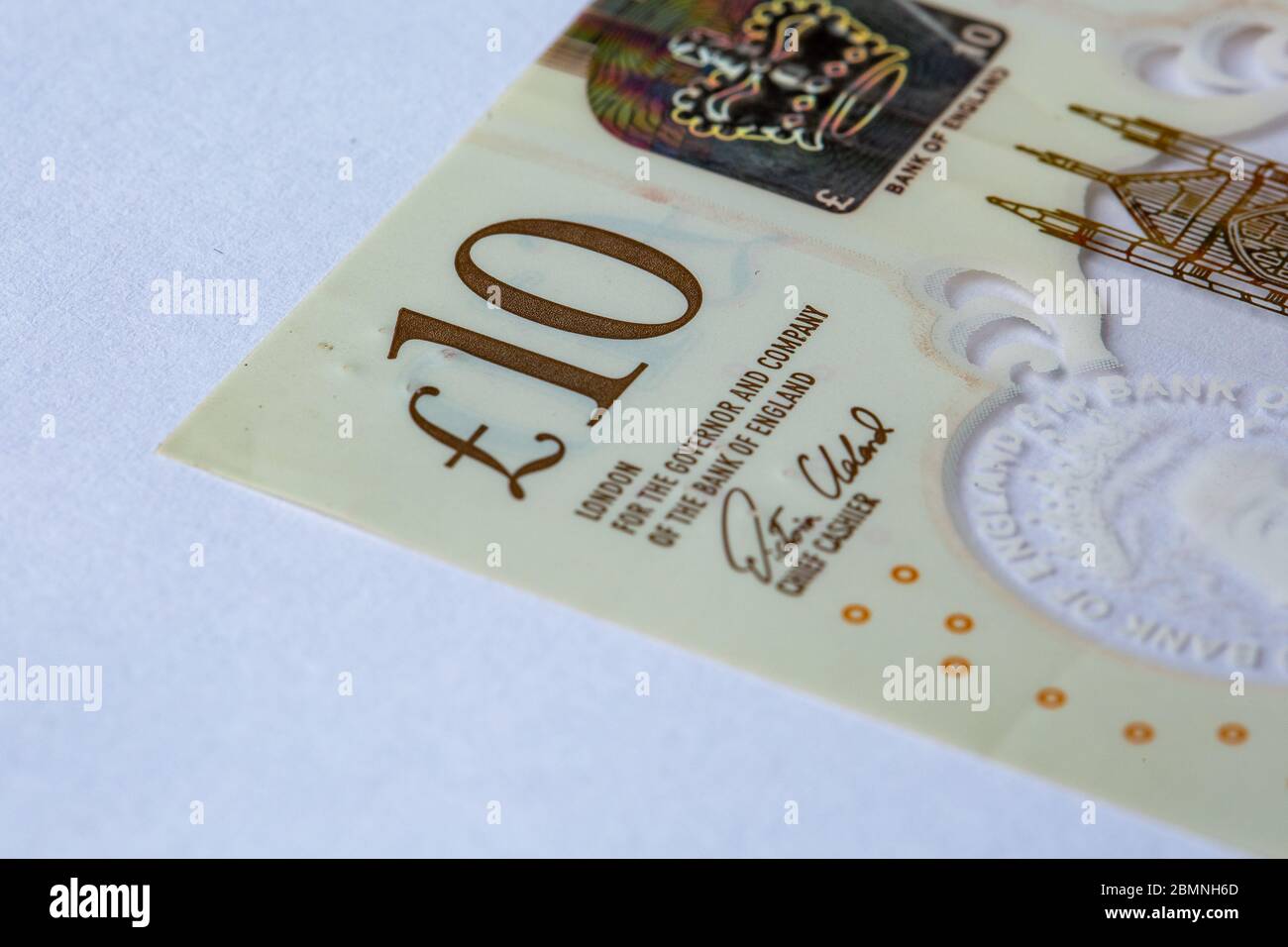 Primo piano di una banconota da 10 libbre, banconota da £10 da sterline britanniche Foto Stock