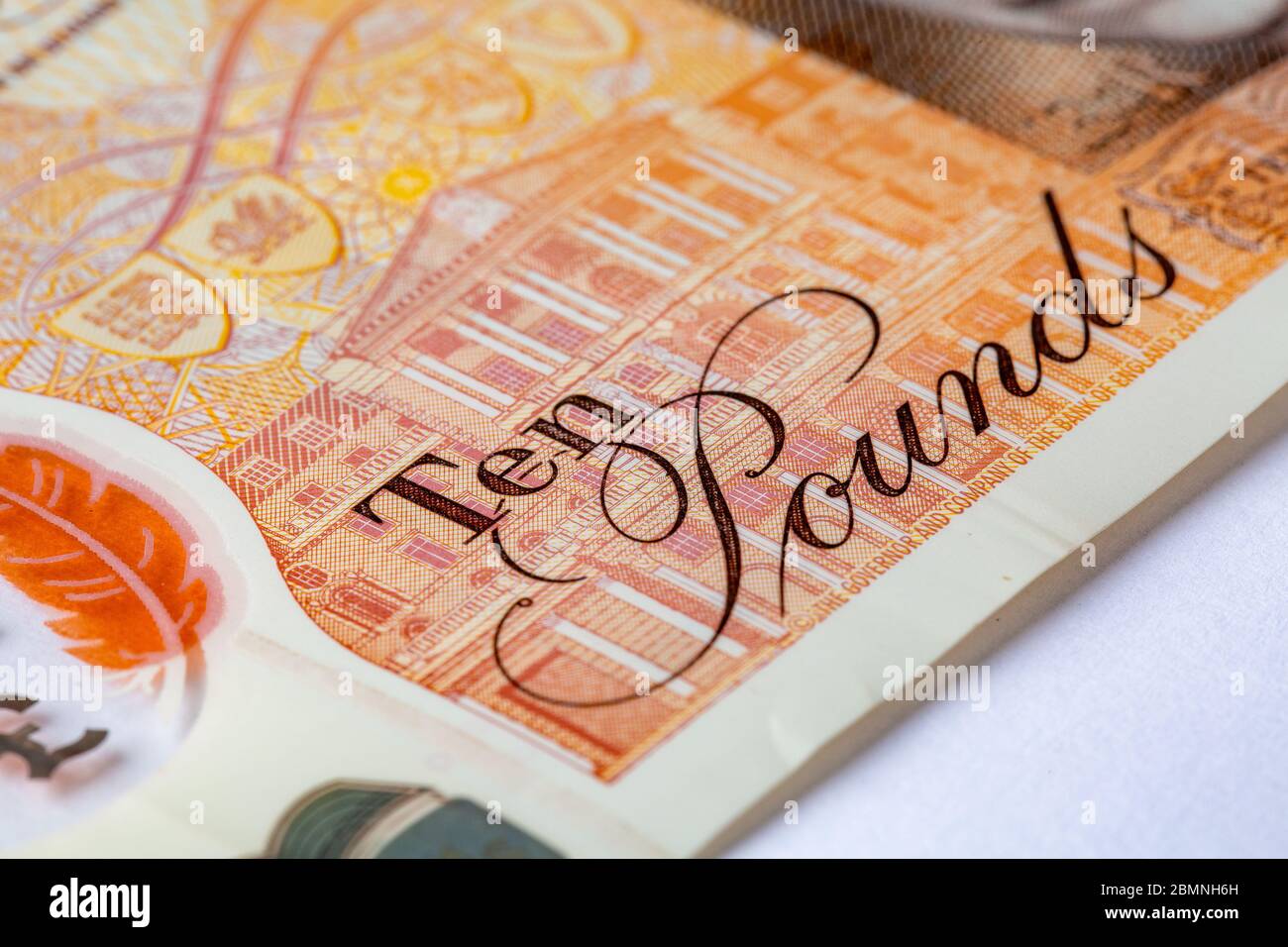 Primo piano di una banconota da 10 libbre, banconota da £10 da sterline britanniche Foto Stock