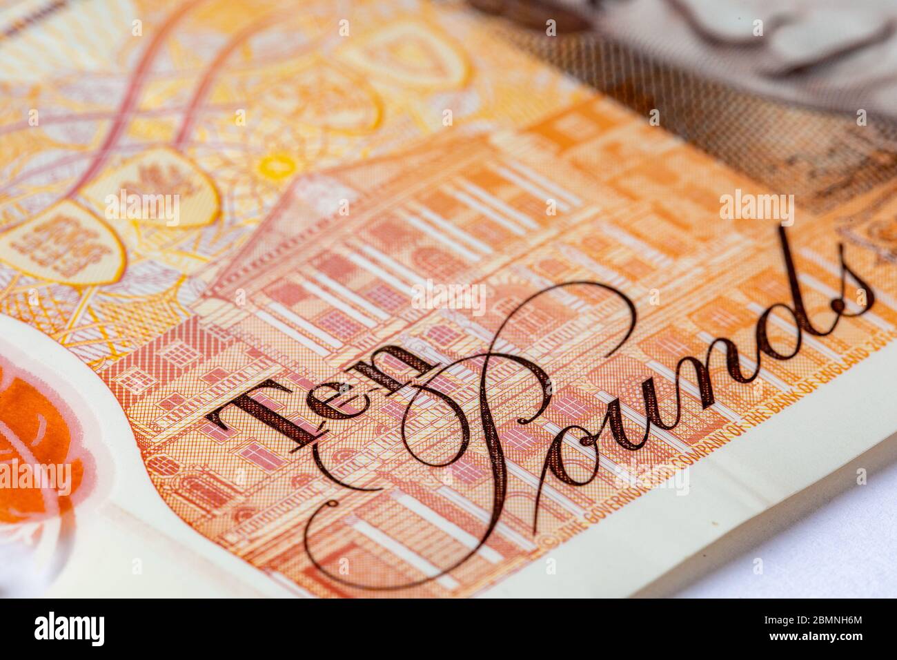 Primo piano di una banconota da 10 libbre, banconota da £10 da sterline britanniche Foto Stock