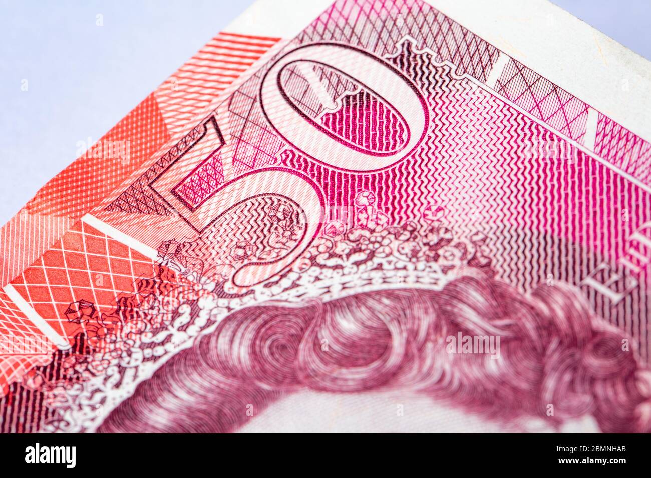 Primo piano di una banconota da 50 libbre, £50 valuta Foto Stock