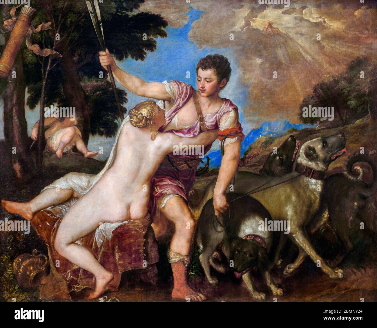 Tiziano. Venere e Adonis di Tiziano Vecellio (1490-1576), olio su tela, c.1555-60 Foto Stock