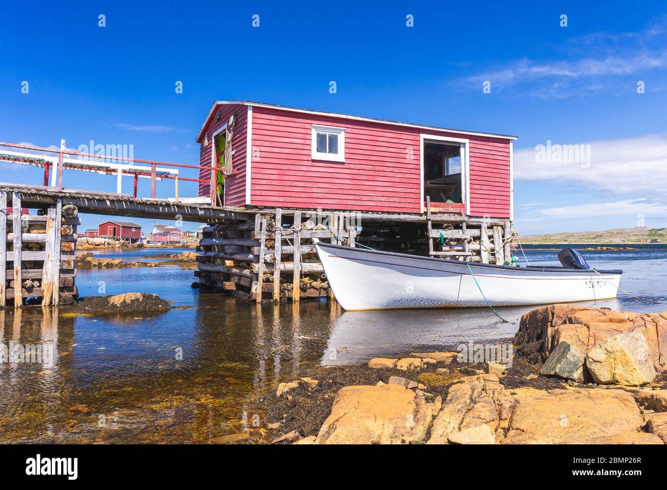 Il villaggio di pescatori di tilt, Fogo Island, Terranova e Labrador, Canada Foto Stock