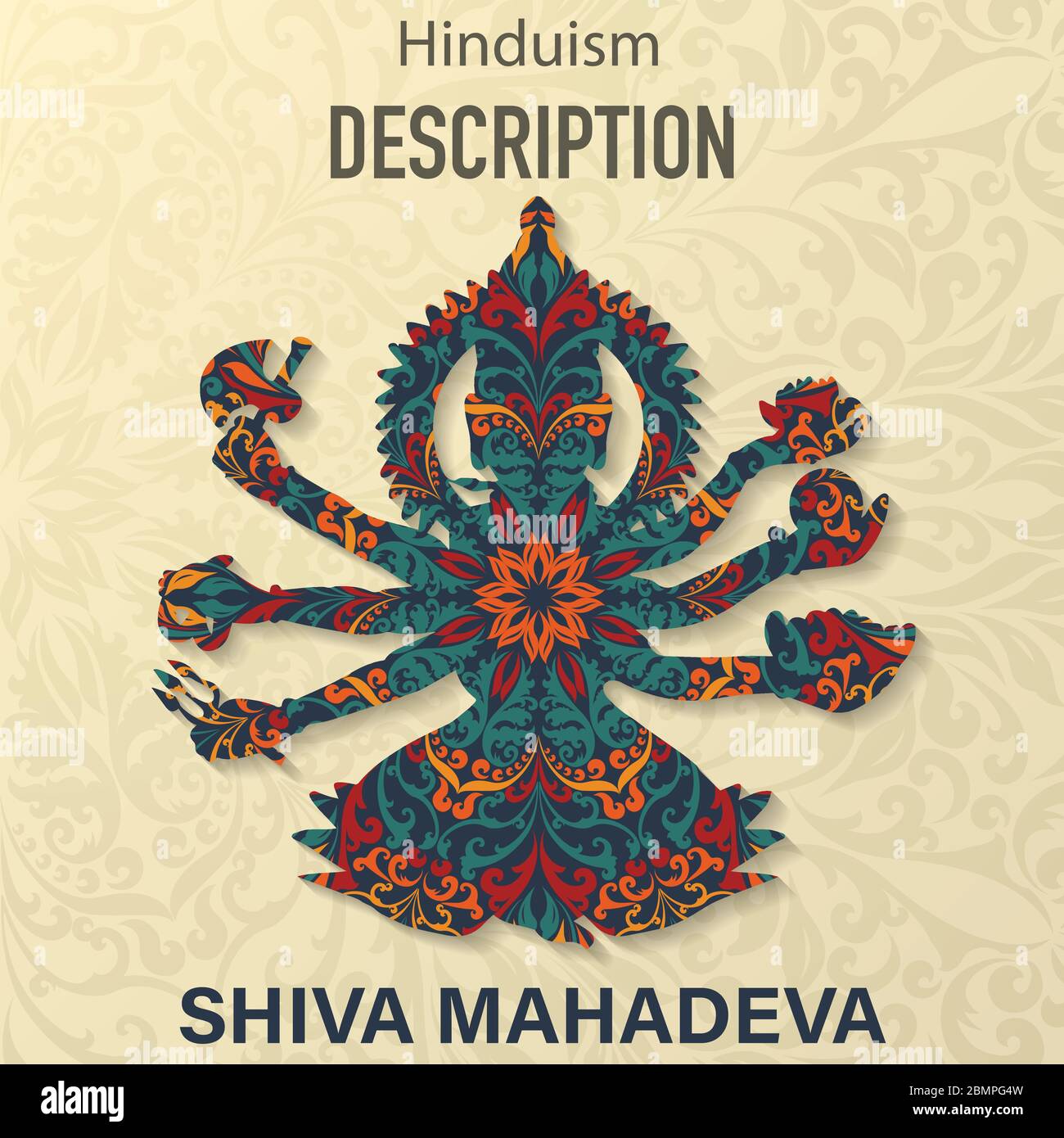 Shiva Mahadeva sfondo con motivo floreale Illustrazione Vettoriale