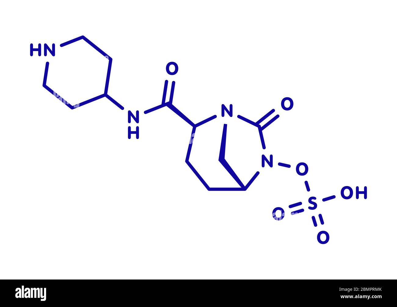 Molecola di farmaco di Relebactam. Inibitore della beta-lattamasi somministrato con antibiotici beta-lattamici. Formula scheletrica. Foto Stock