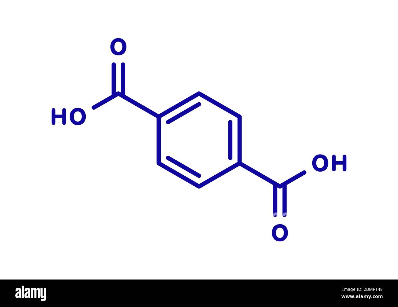 Blocco di costruzione in plastica di acido tereftalico, poliestere (PET, polietilene tereftalato). Formula scheletrica. Foto Stock