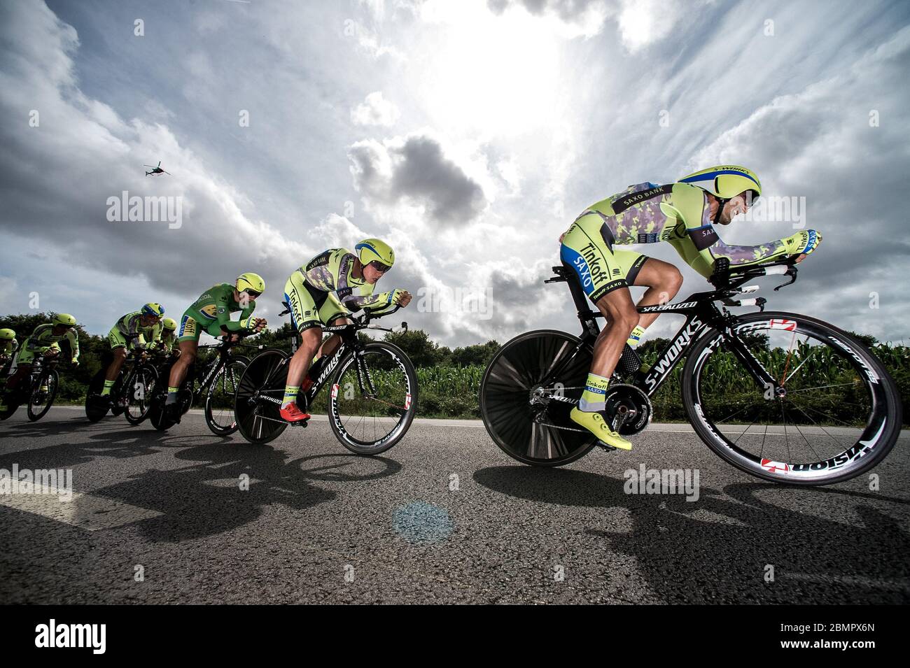 12.07.2015 Vannes/Plumelec, Francia. TINKOFF-SAXO / Russia durante il Team Time Trial fase 9 del Tour de France Vannes a Plumelec. Foto Stock