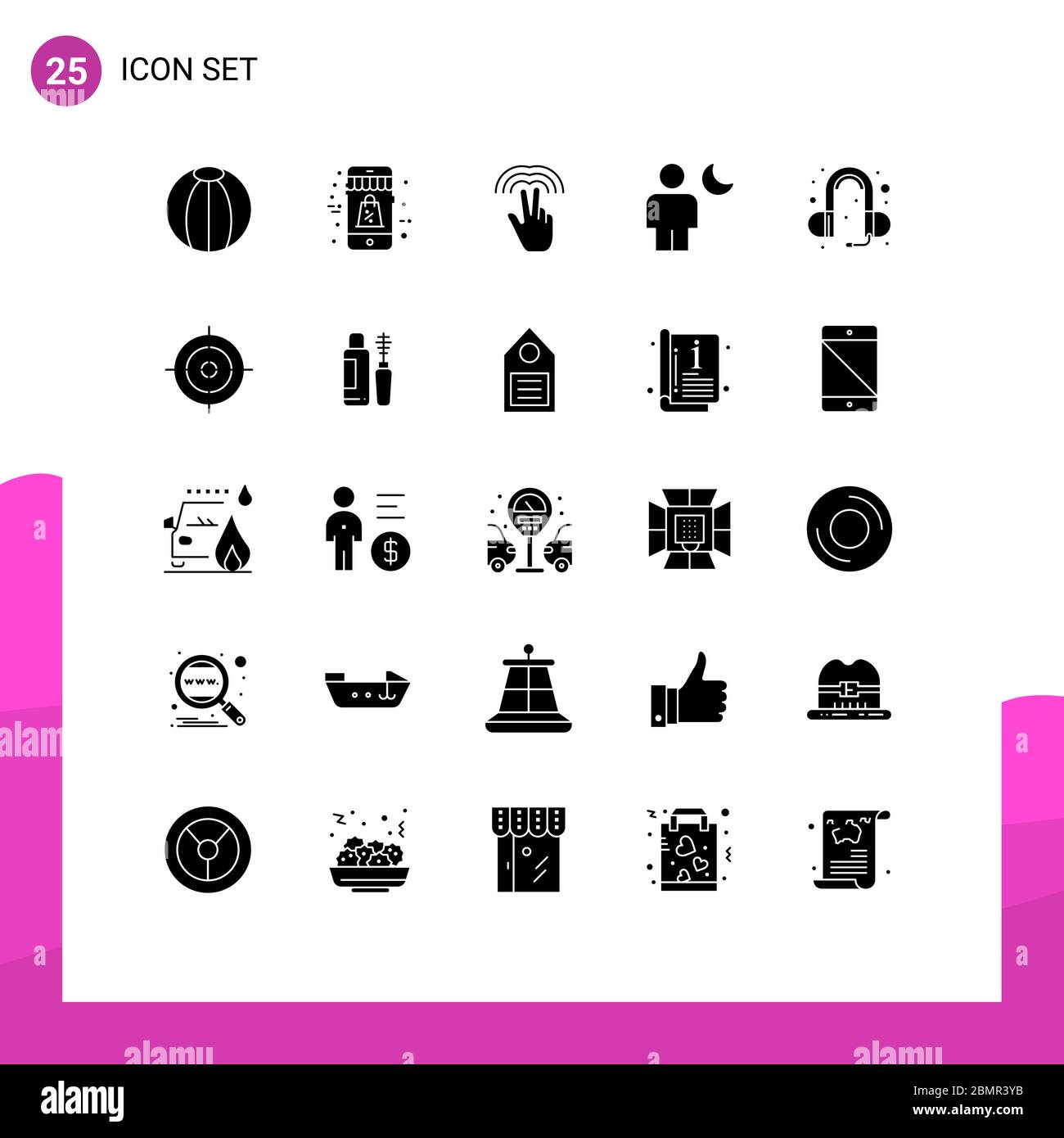 25 interfaccia utente Solid Glyph pacchetto di segni moderni e simboli di orecchio, luna, doppio, umano, avatar Editable Vector Design Elements Illustrazione Vettoriale