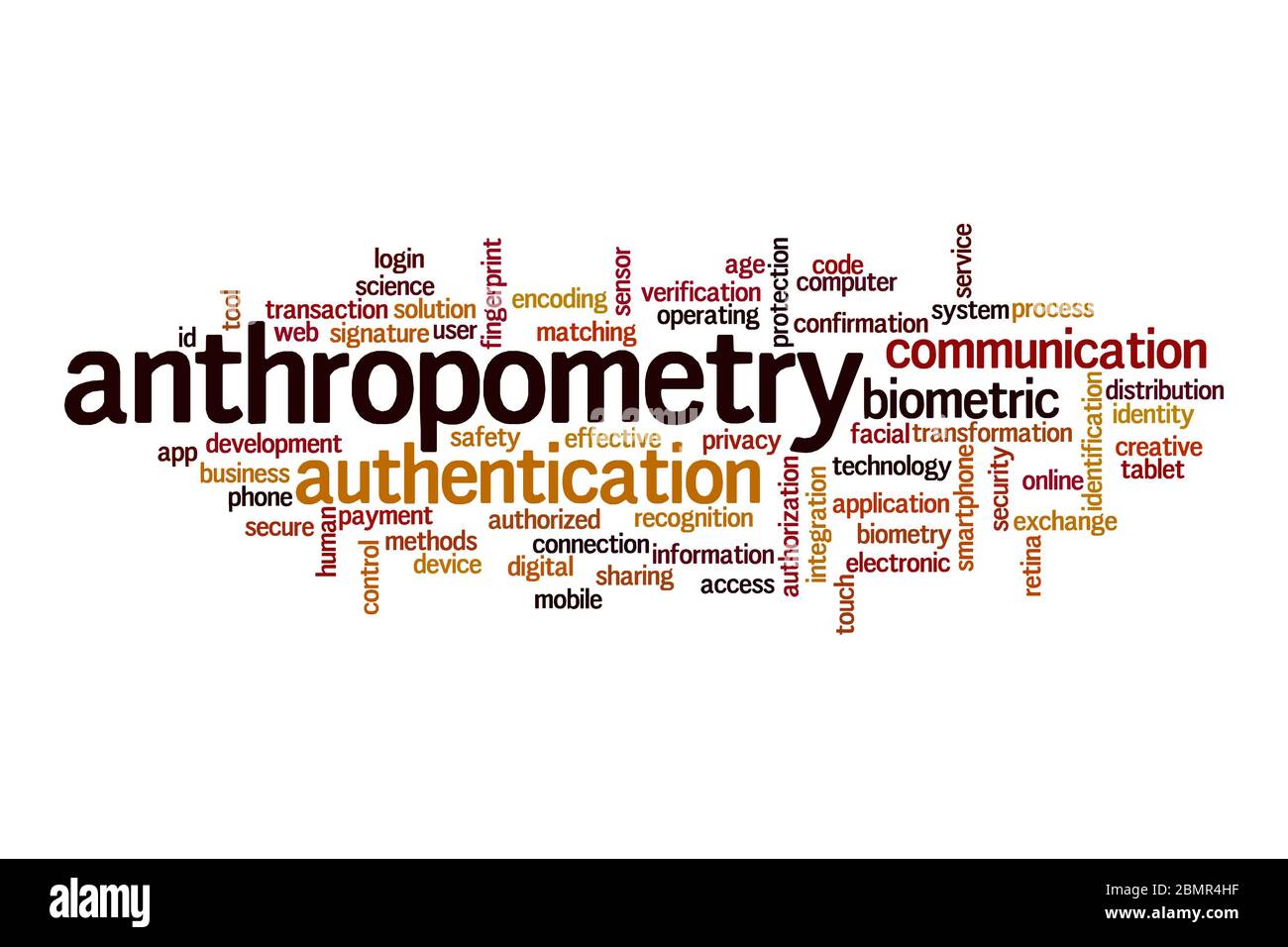 Concetto di nuvola di parole antropometria su sfondo bianco Foto Stock