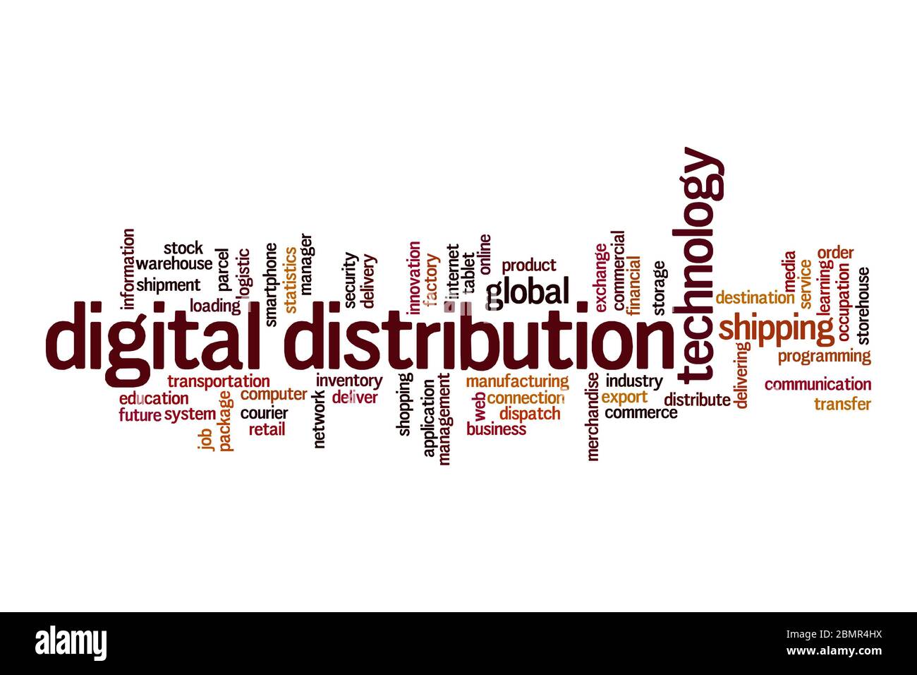 Distribuzione digitale, concetto di word cloud su sfondo bianco Foto Stock