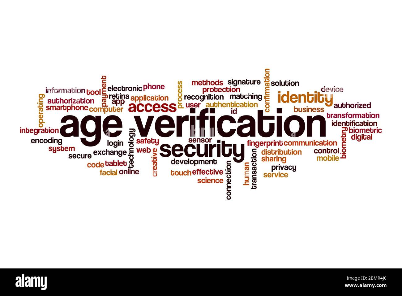 Concetto di nuvola di parole per la verifica dell'età su sfondo bianco Foto Stock