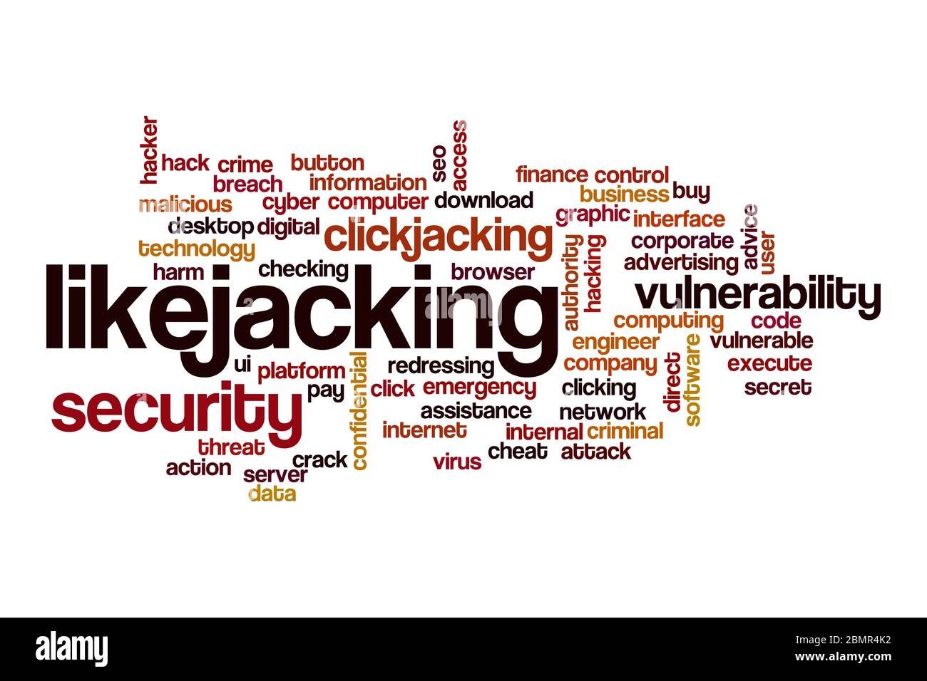 Concetto di nuvola di parole di Likejacking su sfondo bianco Foto Stock