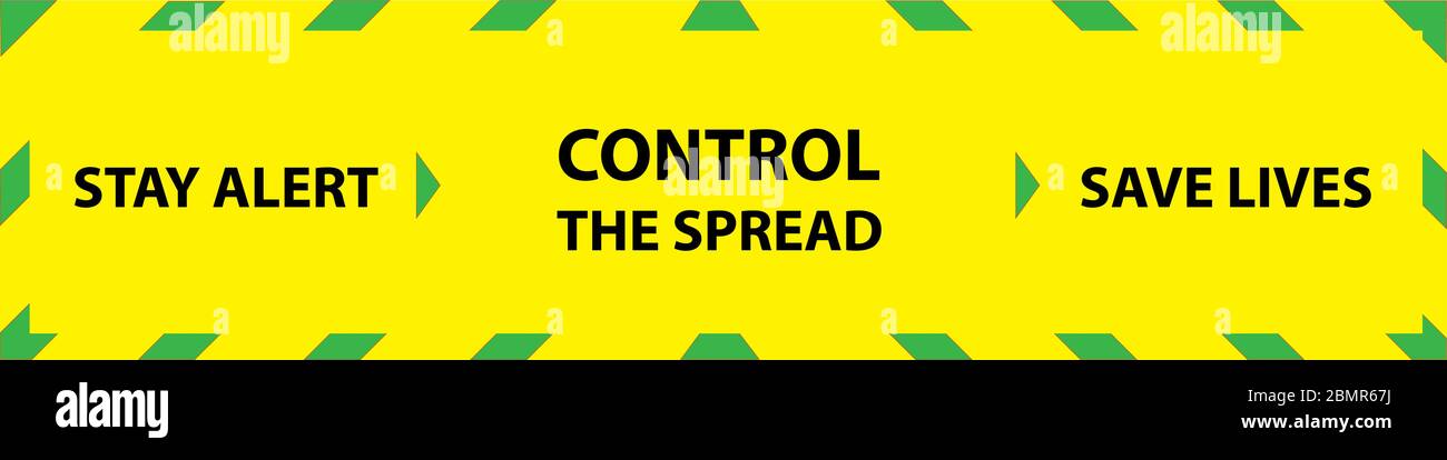 rimanere vigili, controllare la diffusione, salvare vite, il nuovo messaggio da parte dell'nhs durante il virus corona covid19 pandemic, su uno sfondo giallo e verde Illustrazione Vettoriale