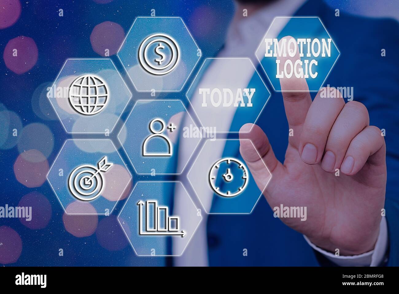 Nota di scrittura che mostra Emotion Logic. Concetto di business per cuore o anima del cervello o intelligenza confusione uguale equilibrio Foto Stock