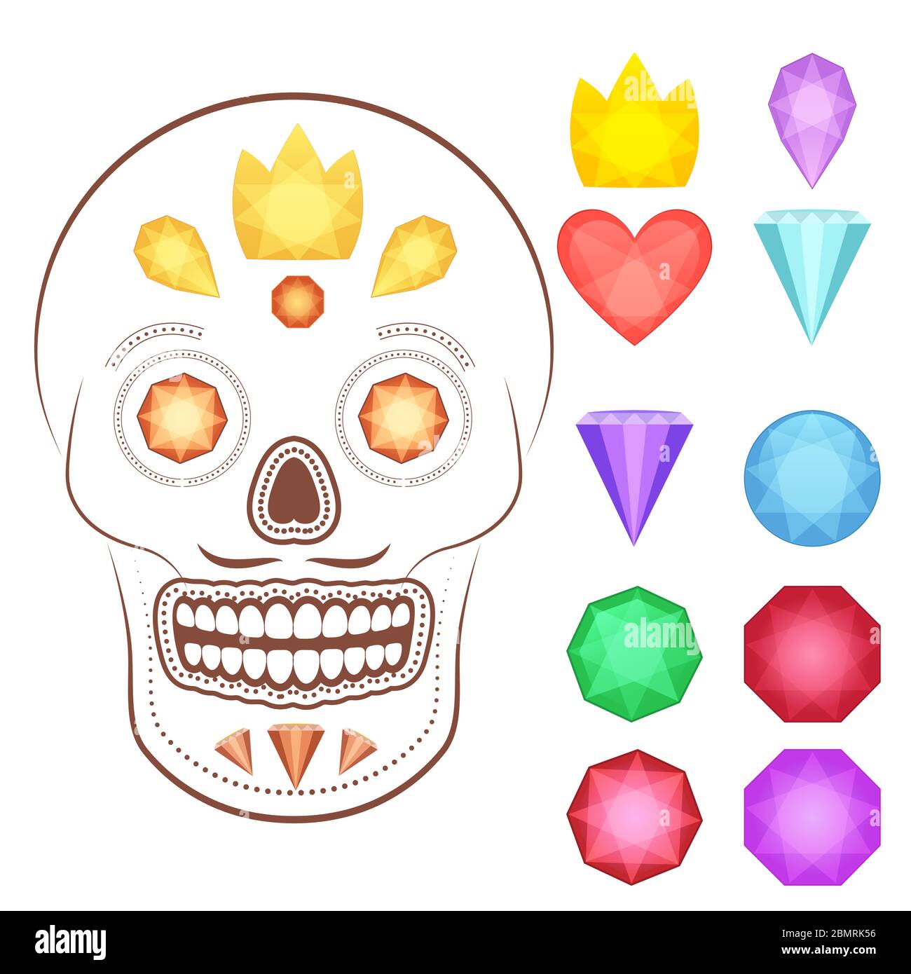 Collezione di pietre, diamanti, minerali, rubini, smeraldi cartoni animati lucidi e luminosi vettoriali. Può essere usato come icone e nell'interfaccia di gioco. Illustrazione Vettoriale