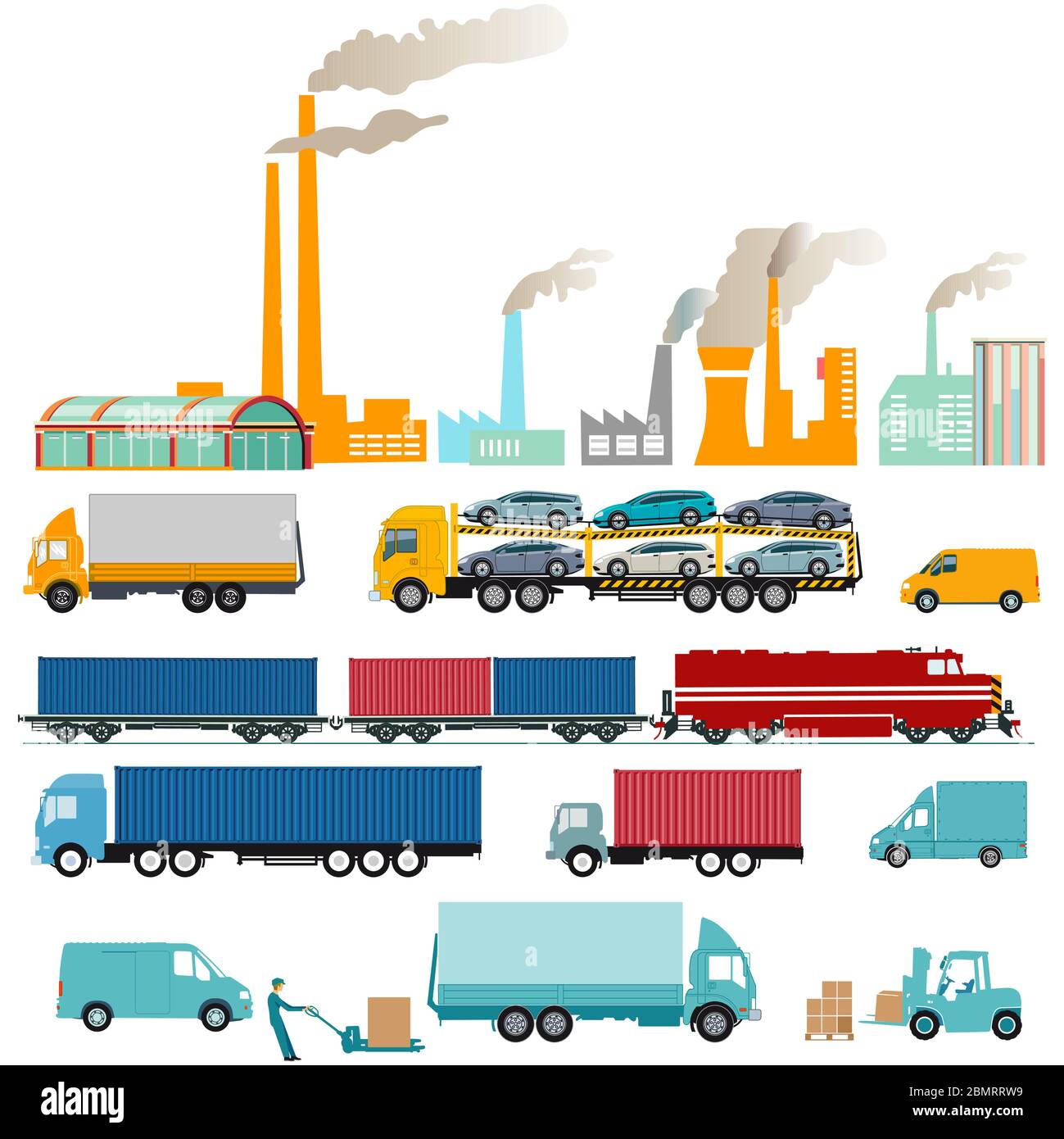 Industria, fabbriche e merci, trasporti Illustrazione Vettoriale