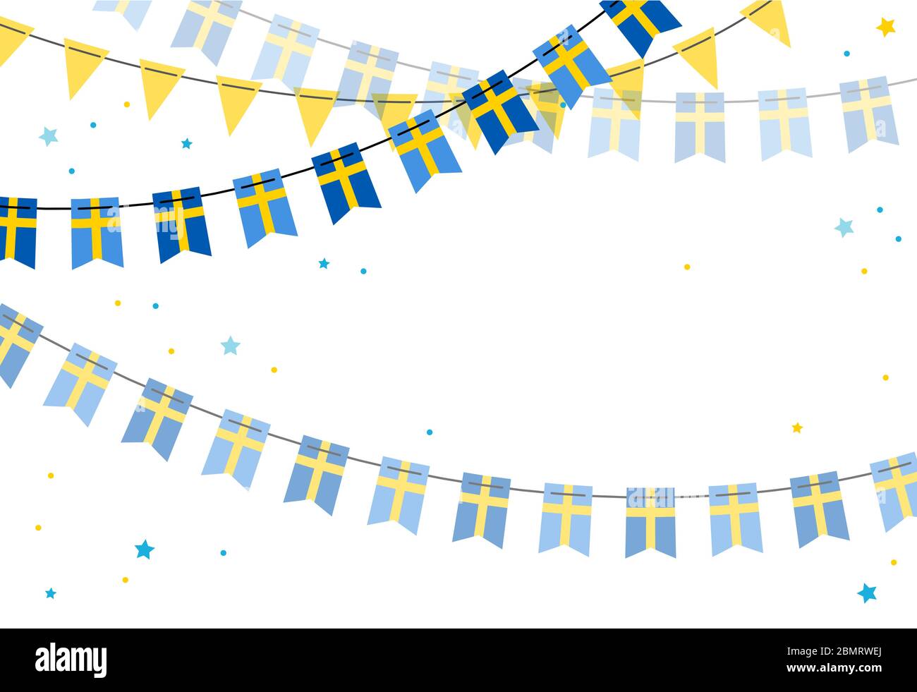 Giornata nazionale della Svezia, giorno dell'indipendenza. Sfondo vettoriale con mazzetto di bandiere svedesi. Sfondo per biglietto di auguri, poster, banner Web Illustrazione Vettoriale