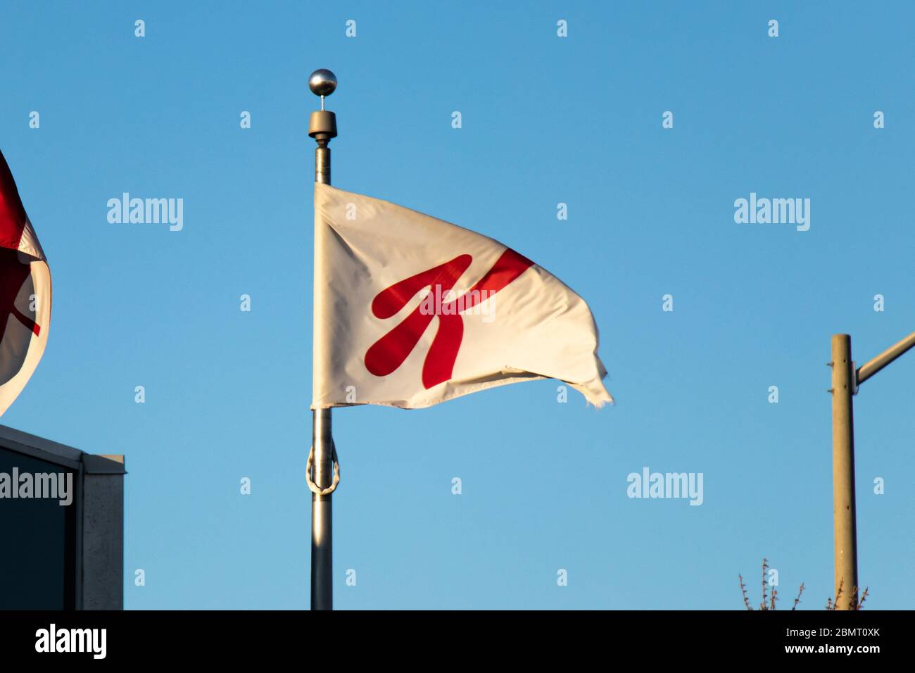 Il logo K stilizzato dalla Kellogg’s Company, una multinazionale americana produttrice di alimenti con bandiera al di fuori del proprio ufficio canadese. Foto Stock