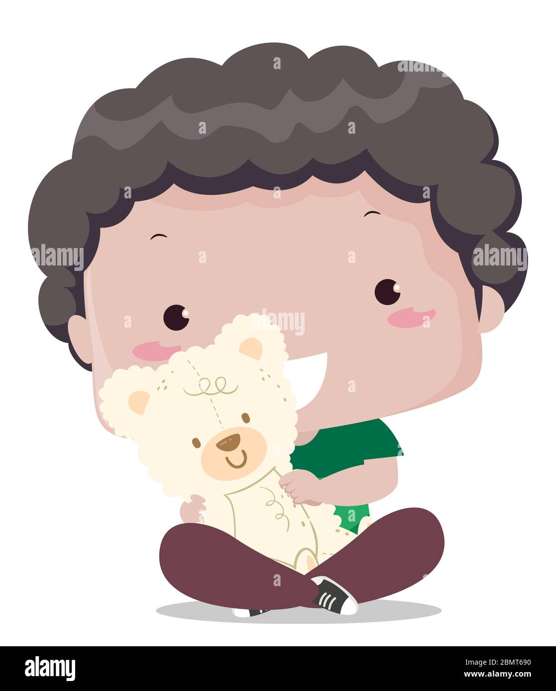 Illustrazione di un ragazzo Kid che mostra il suo soffice giocattolo Teddy Bear Foto Stock