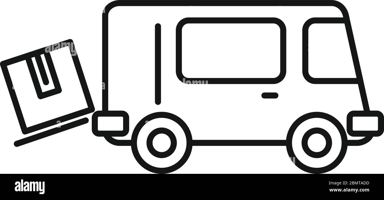 Icona di trasferimento furgone. Contorno rilocazione van icona vettore per web design isolato su sfondo bianco Illustrazione Vettoriale