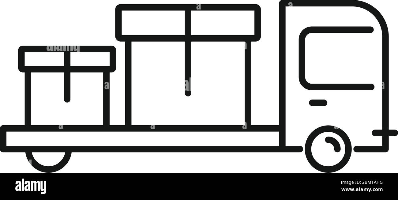 Icona del carrello con scatola di riposizionamento. Contorno scatola di trasferimento camion icona vettore per web design isolato su sfondo bianco Illustrazione Vettoriale