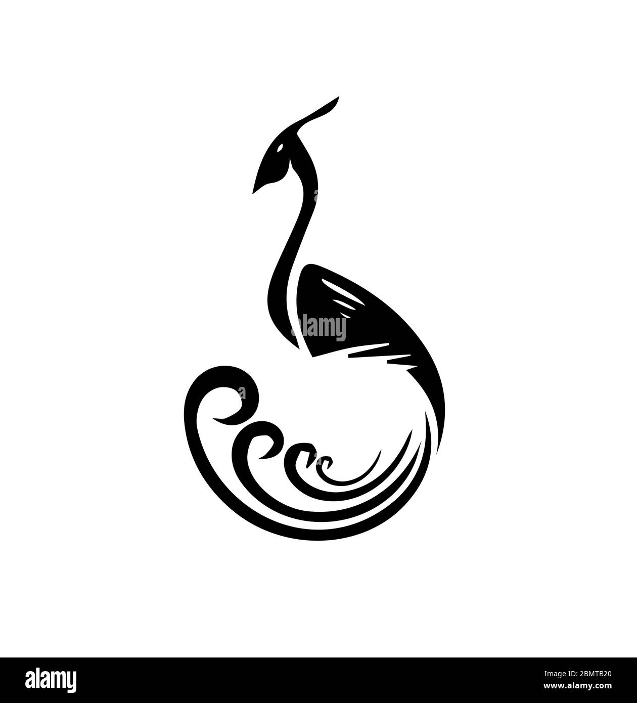 Silhouette pavone su sfondo bianco Foto Stock