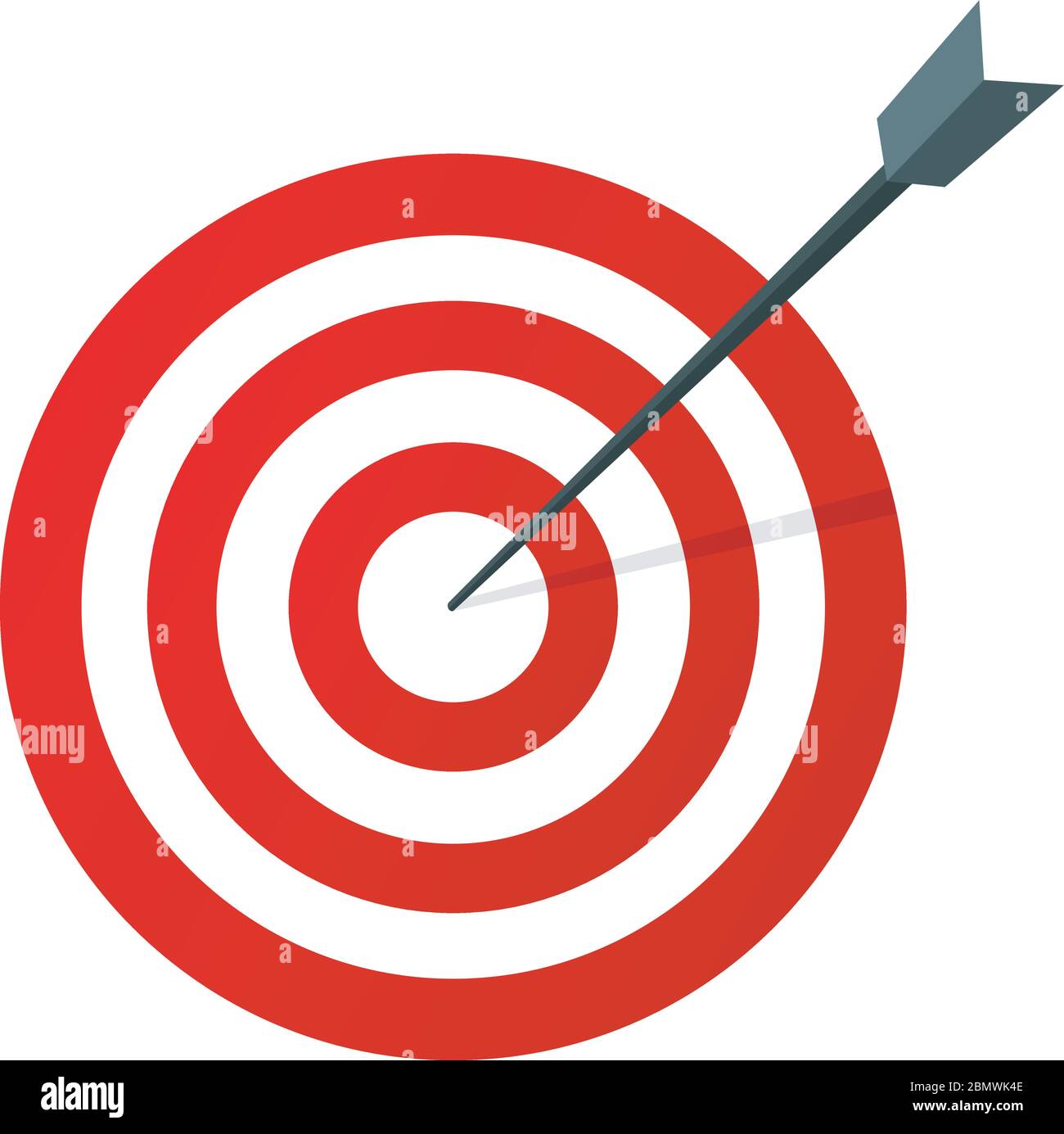 Freccia che colpisce il centro del bersaglio o della bullseye isolato bianco Illustrazione Vettoriale
