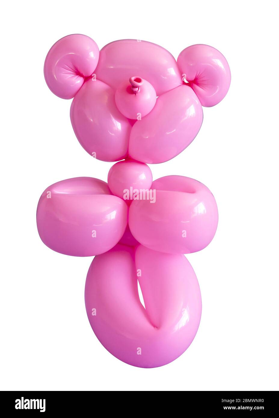 Giocattolo da festa con palloncino orsacchiato rosa scolpito isolato su sfondo bianco Foto Stock