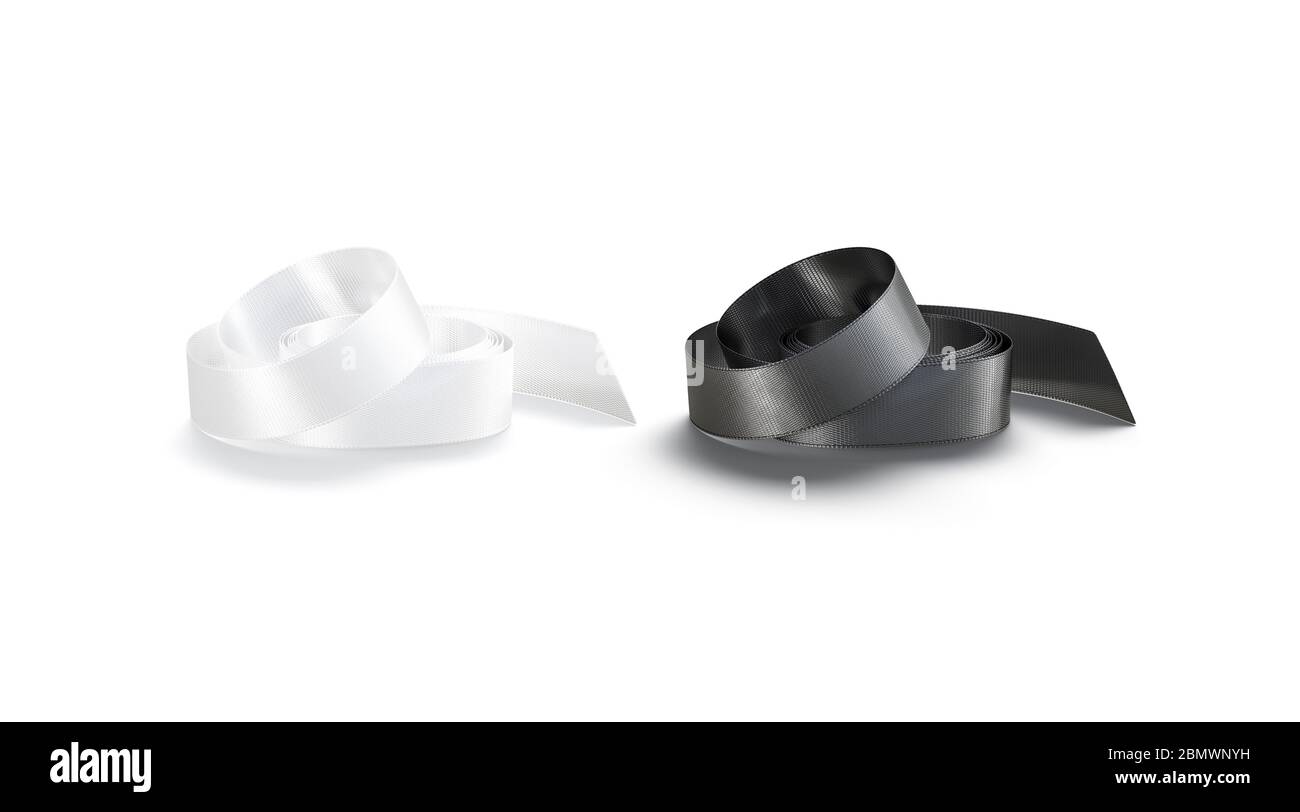 Mockup del nastro in seta arrotolata bianco e nero, vista frontale Foto Stock