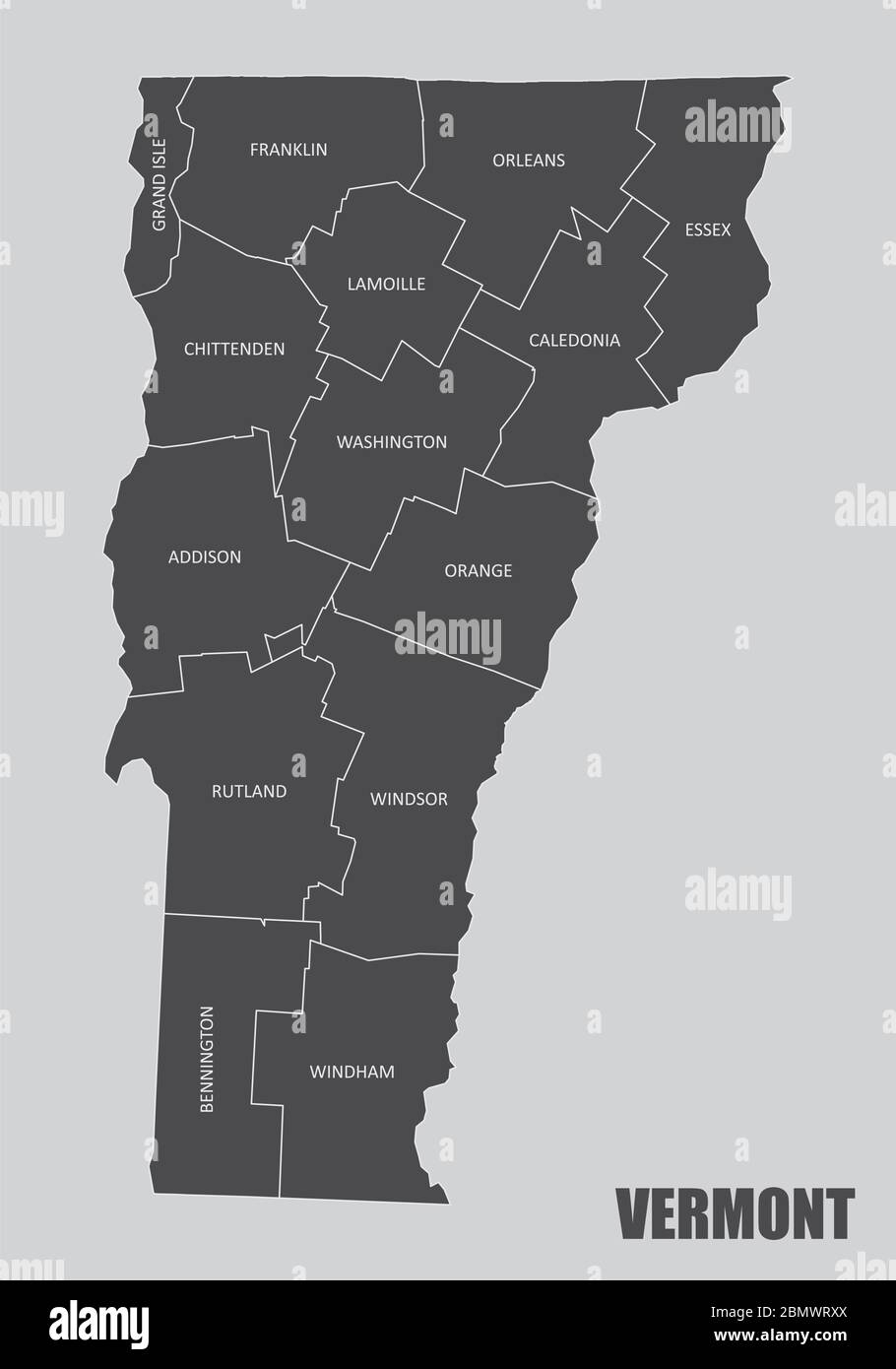 Mappa delle contee statali del Vermont Illustrazione Vettoriale