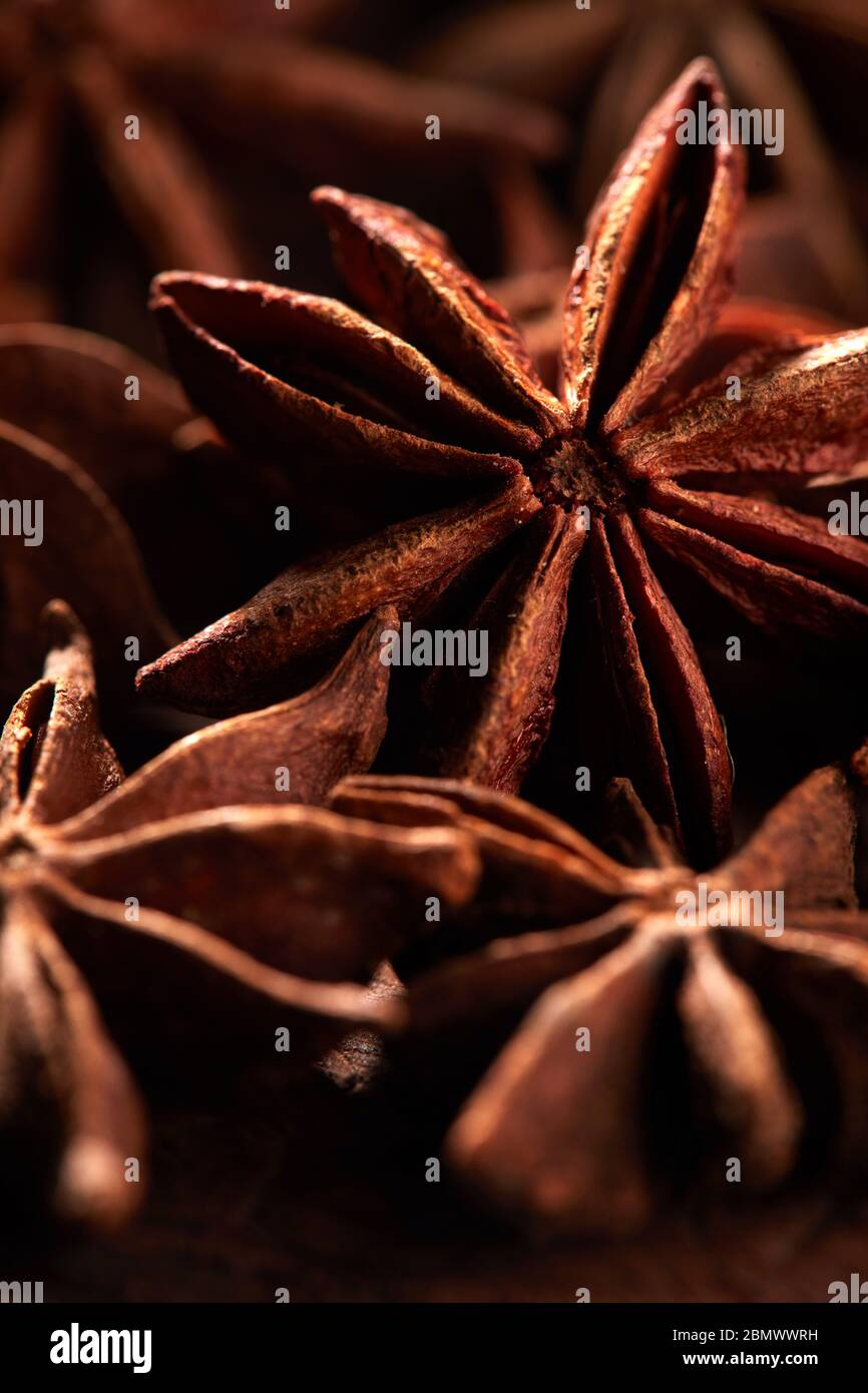 Macro shot di Badyan anice stellato spice al mercato in India Foto Stock