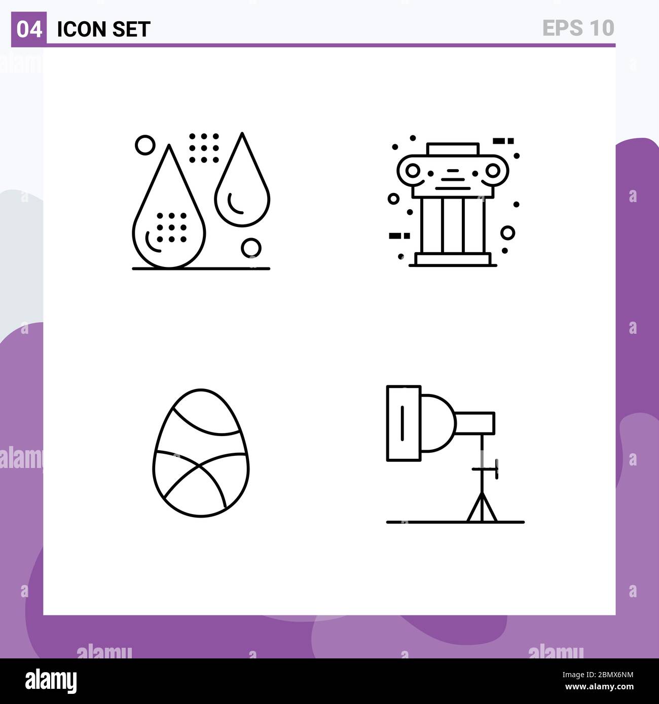 Set di 4 icone moderne UI simboli segni per sangue, storia, fitness, pilastro, decorazione elementi di disegno vettoriale editabili Illustrazione Vettoriale