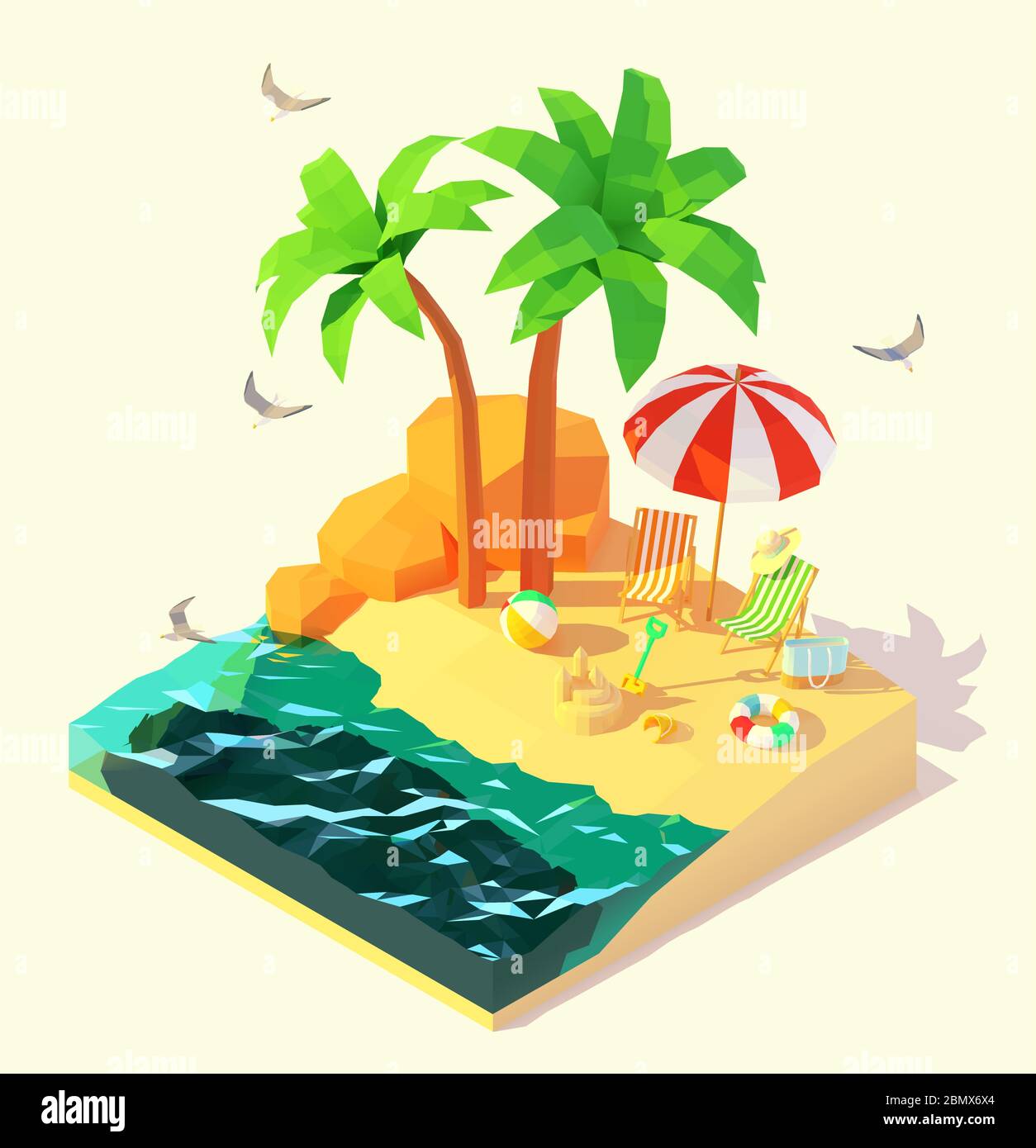 Vettore isometrico estate spiaggia vacanze Illustrazione Vettoriale
