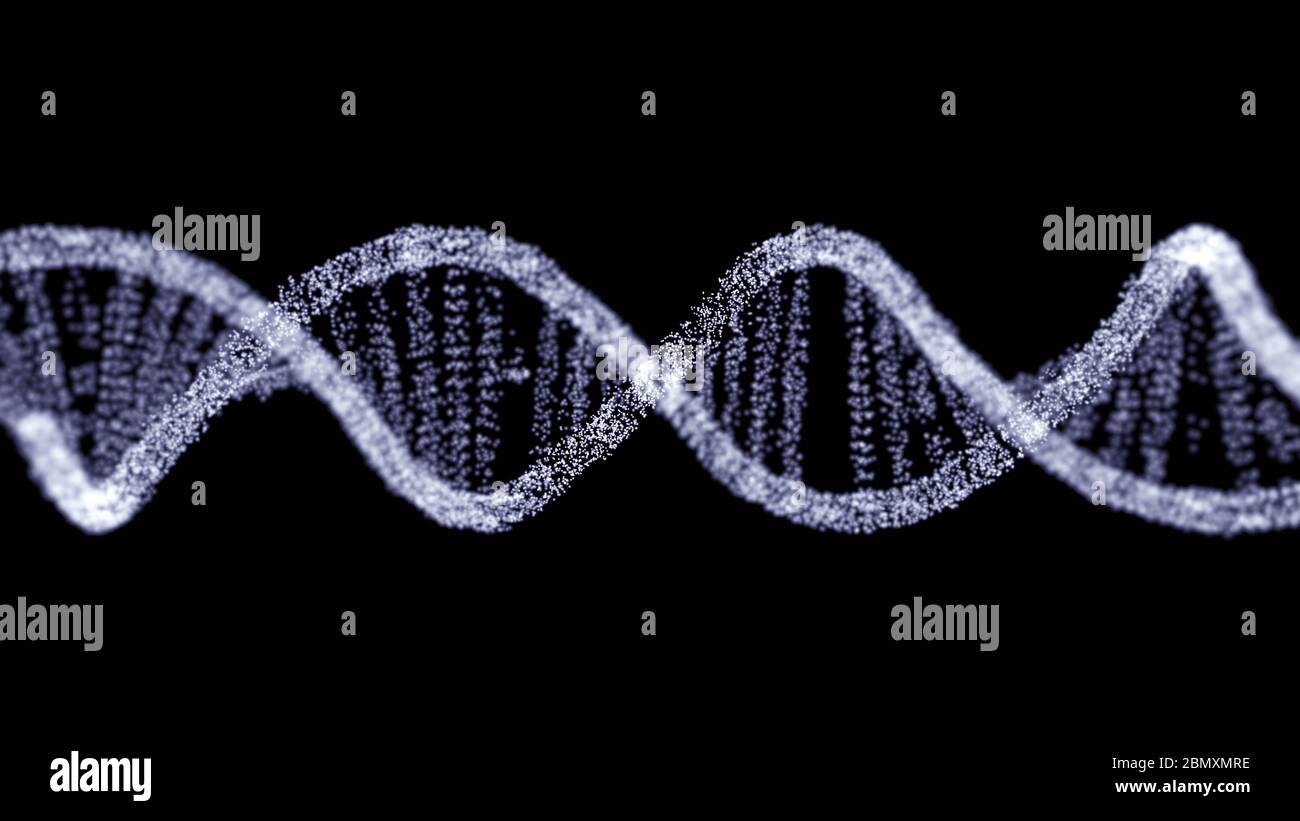 Spirale digitale di DNA composta da piccole particelle. illustrazione 3d Foto Stock