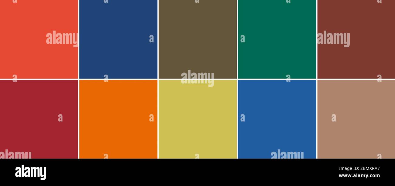 10 i migliori campioni di colore di Londra Seasonal Color Trend Report per l'autunno - inverno 2020-2021 in formato banner. Concetto di colori alla moda Foto Stock