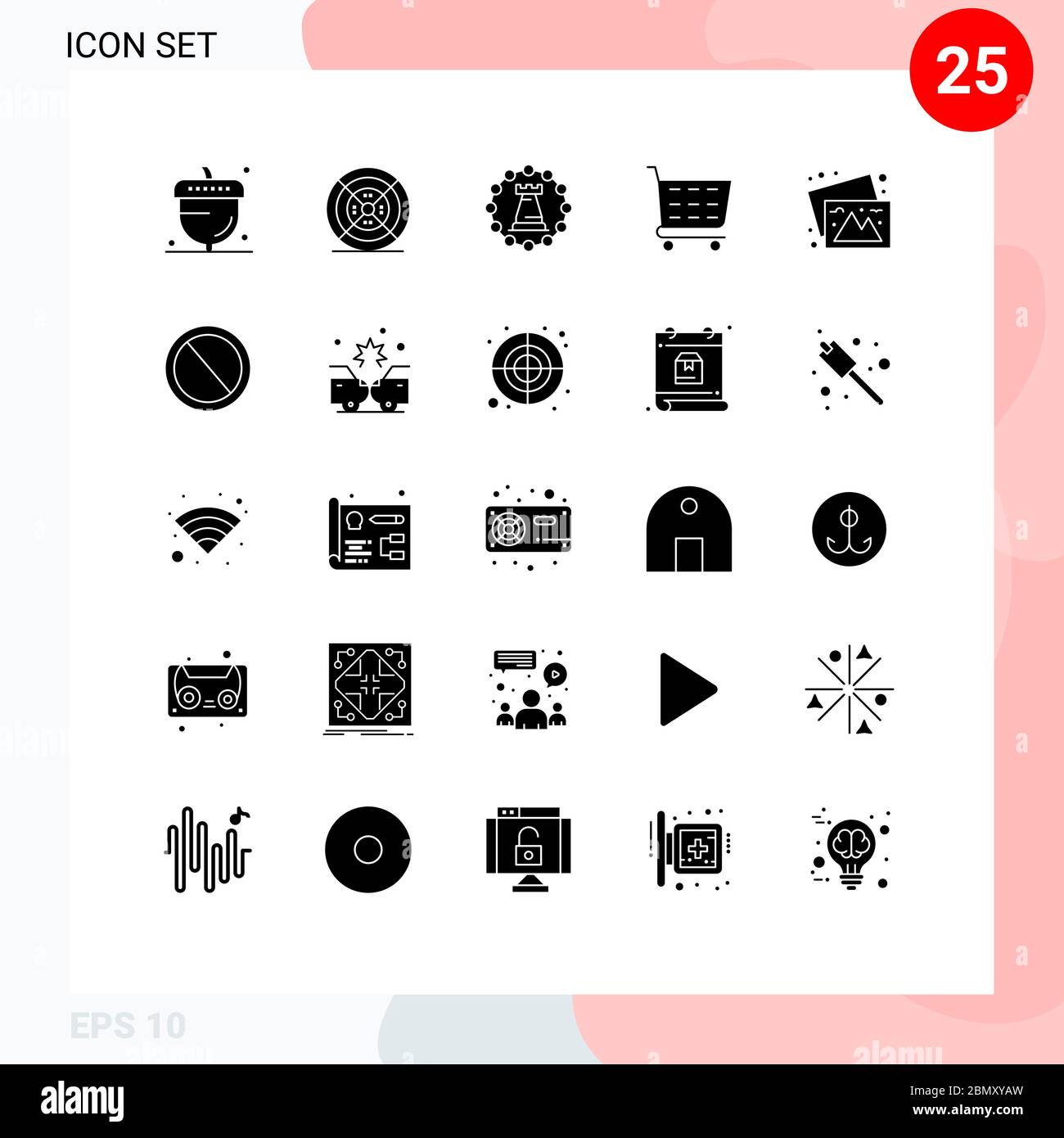 Pacchetto icone vettoriali di 25 simboli e insegne per fotocamere, negozi, stampe, ecommerce, rook elementi di progettazione vettoriale Illustrazione Vettoriale
