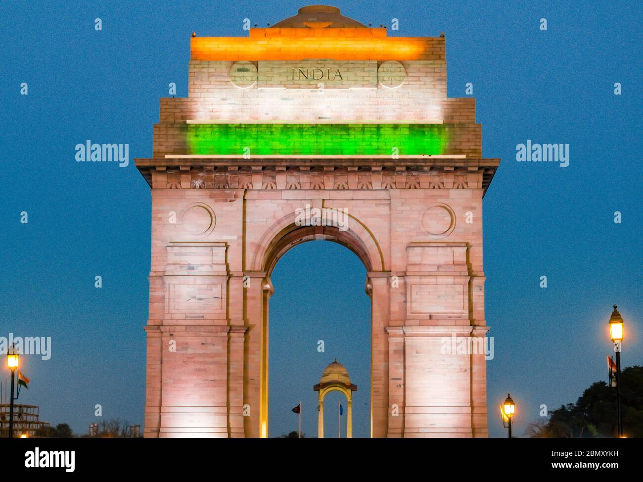 India Gate situato a Nuova Delhi, India - questo cancello è un monumento di guerra situato a cavallo del Rajpath. Il monumento turistico più famoso della capitale. Foto Stock