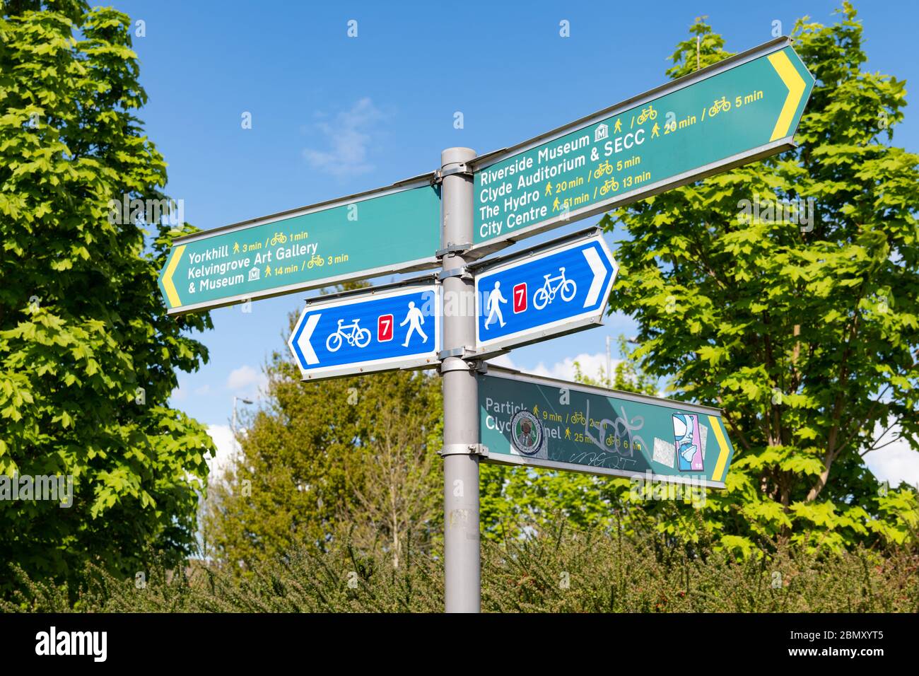 Segnaletica delle piste ciclabili Glasgow - pista ciclabile 7 - Glasgow, Scozia, UK Foto Stock
