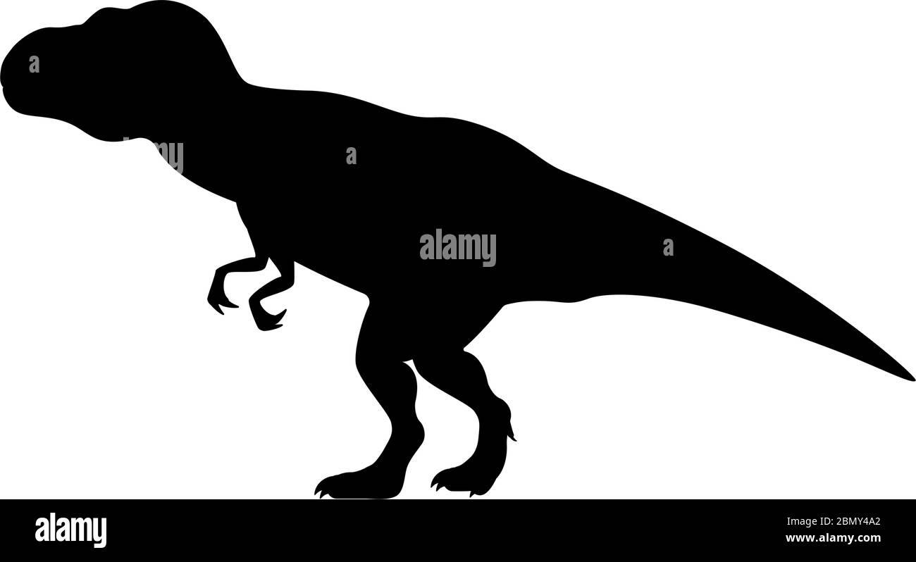 Silhouette in tirannosauro T-rex. Illustrazione vettoriale tyrannosaurus rex dinosauro silhouette isolato su sfondo bianco. Icona con logo dinosauro in piedi, laterale Illustrazione Vettoriale