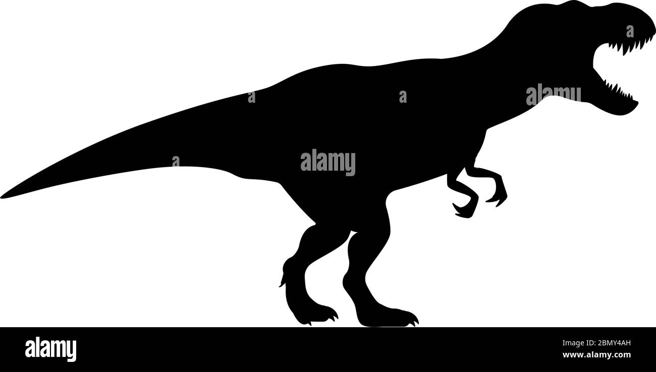 Silhouette in tirannosauro T-rex. Illustrazione vettoriale che ringhiera urlando tyrannosaurus rex silhouette dinosauro isolato su sfondo bianco. In piedi di Illustrazione Vettoriale
